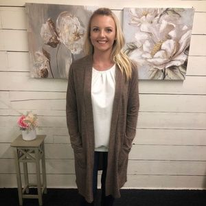 Long Open Front Cardigan - Mocha